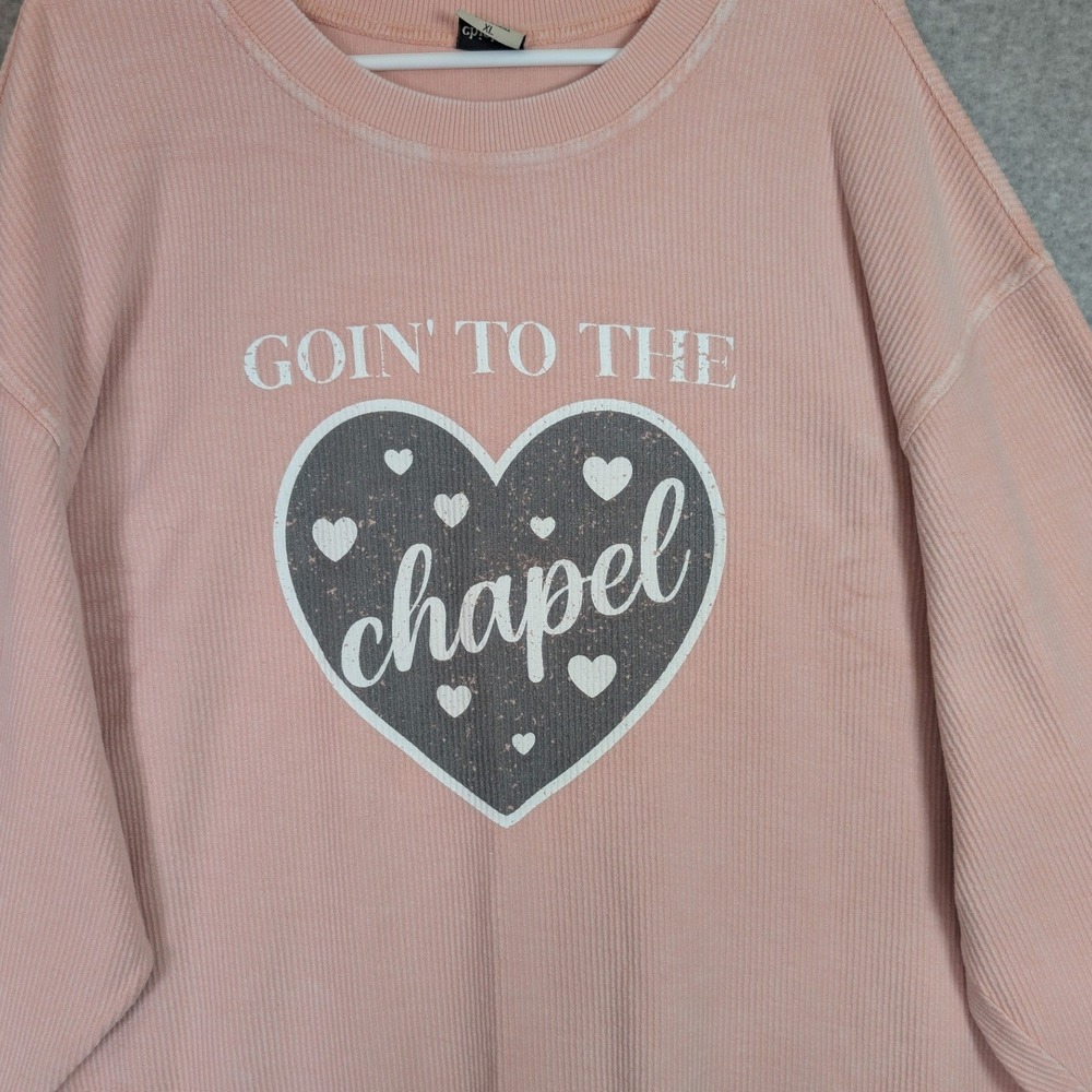 Chicka-d Sweater XL Pink Ribbed Goin To The Chapel Graphic Oversized Bridal - Picture 2 of 16